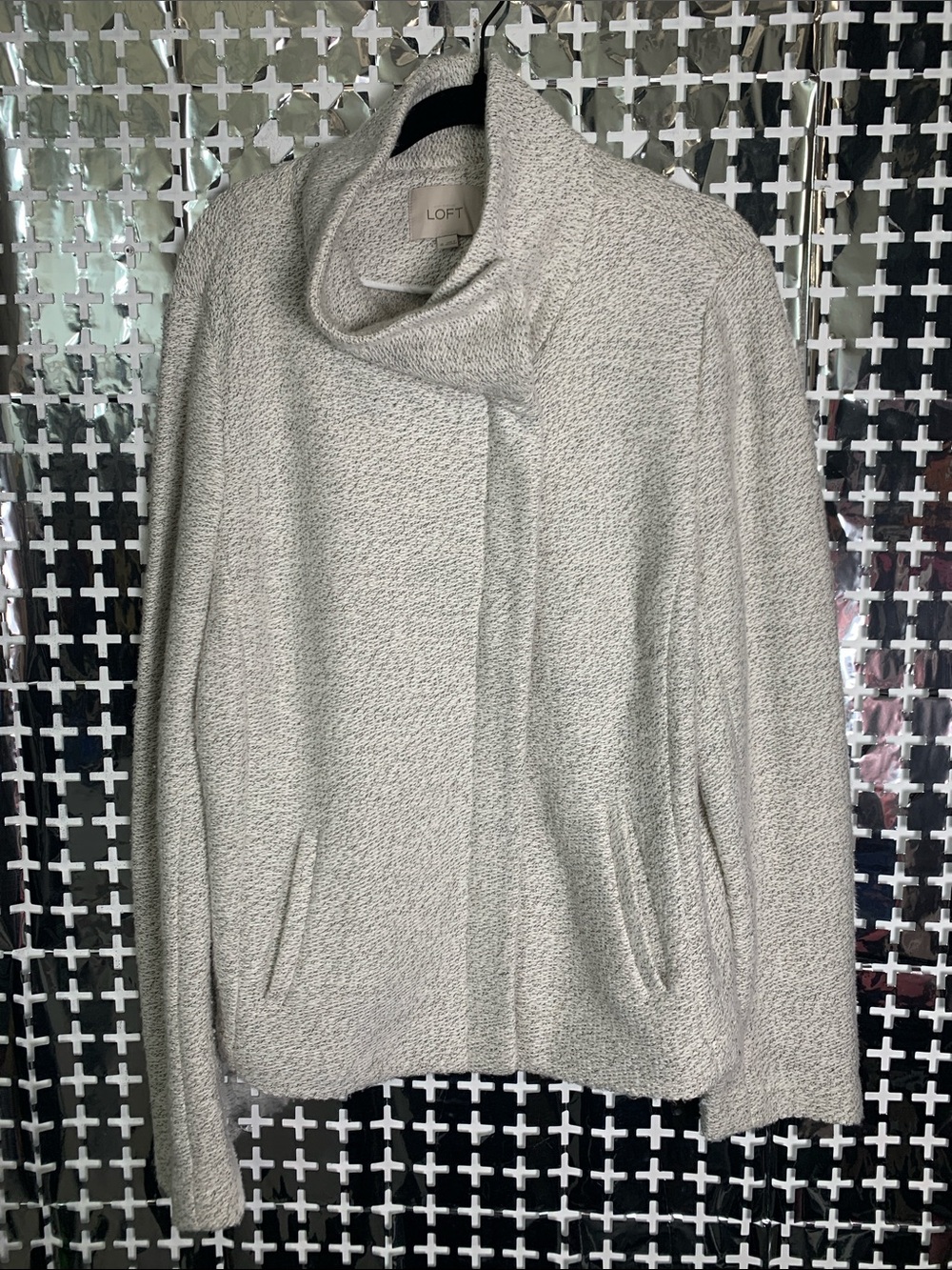 LOFT Cream Cozy Funnel Neck Knit Jacket